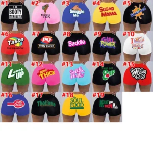 Women's Printed Graphic Mini Shorts with Elastic Waist – Bold Letter Print Casual Party Wear