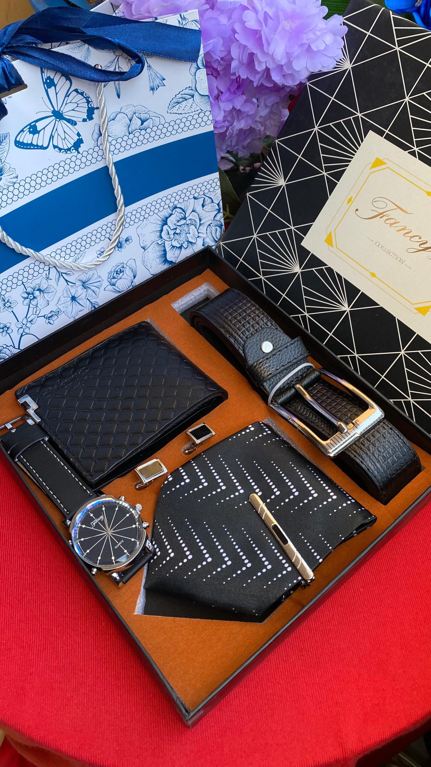 Men Valentine’s Gift Pack – Tie, Belt, Watch, Wallet & Cufflinks Combo Set - Image 2