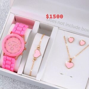 Women’s 5PCS Quartz Watch & Bracelet Jewelry Gift Set – Silicone Band Fashion Watch