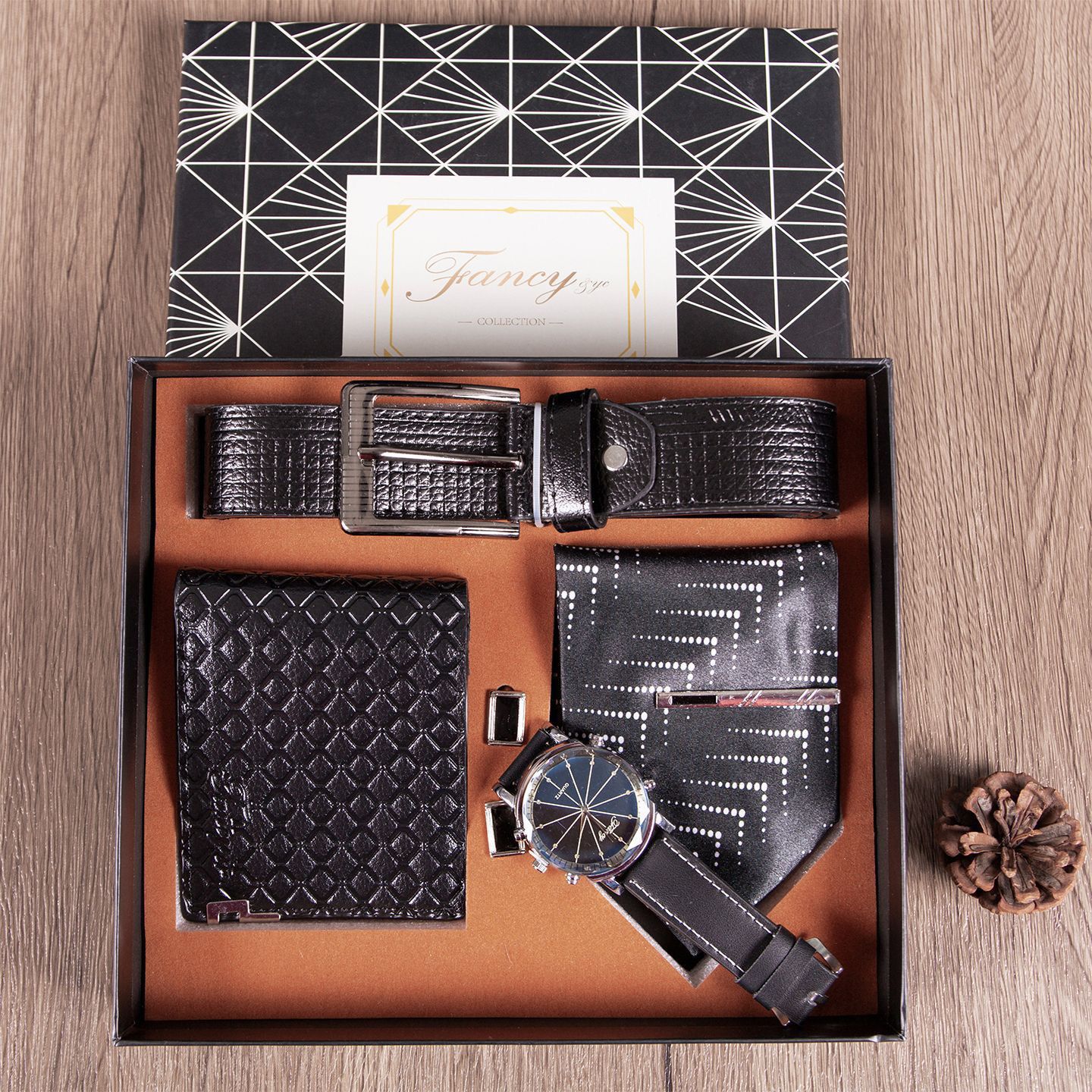 Men Valentine’s Gift Pack – Tie, Belt, Watch, Wallet & Cufflinks Combo Set
