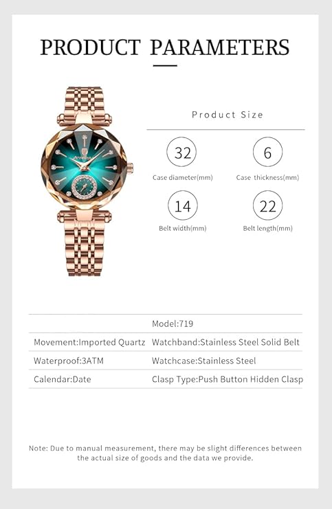 Luxury Women’s Watch – Diamond Dial | Rose Gold Leather Strap | 30M Waterproof - Image 4