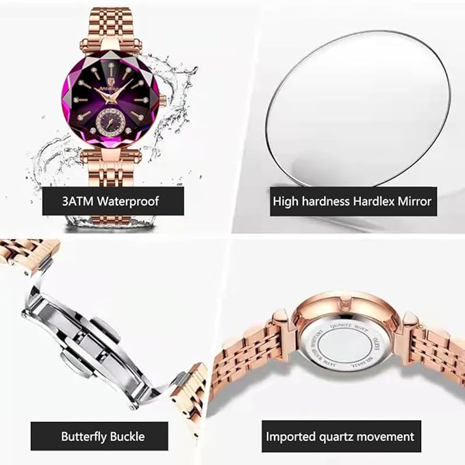 Luxury Women’s Watch – Diamond Dial | Rose Gold Leather Strap | 30M Waterproof - Image 13