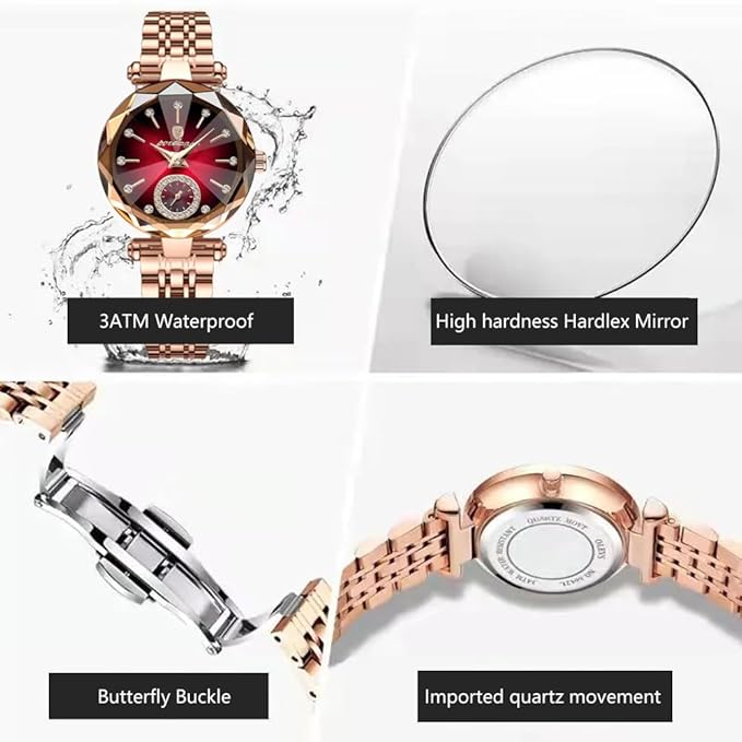 Luxury Women’s Watch – Diamond Dial | Rose Gold Leather Strap | 30M Waterproof - Image 21