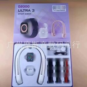 d2000 ultra 3 smart watch combo kit with earbuds and neck fan