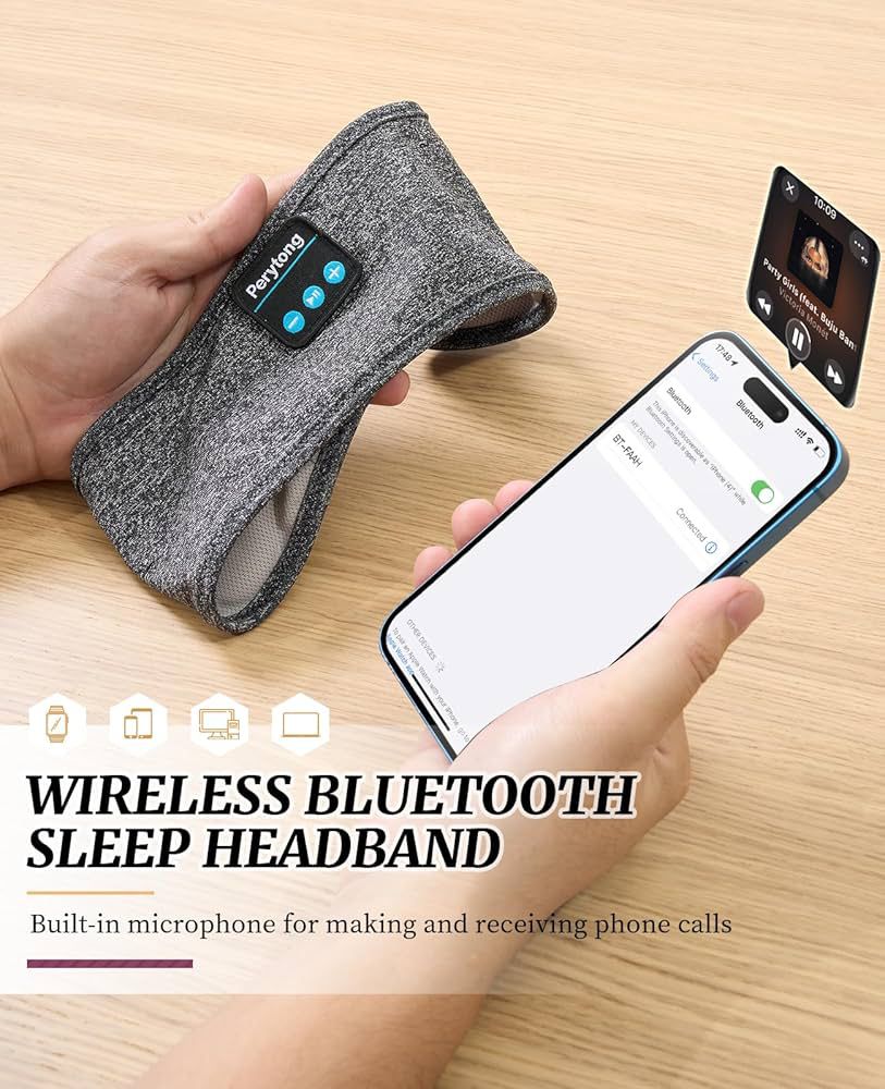 wireless sleep headphones headband for side sleepers grey